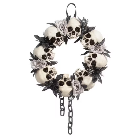 23" Skeleton Skulls &amp; Roses Gothic Wreath