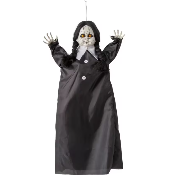 27" Hanging Haunted Doll Animated Halloween Decoration