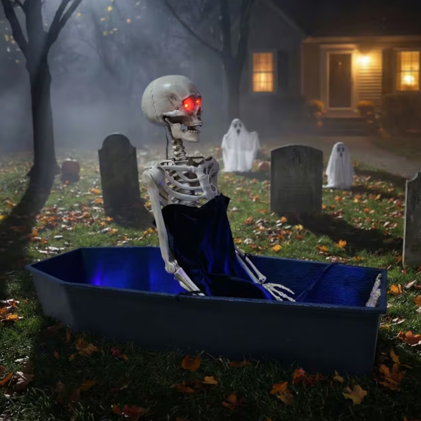 47" Rising Skeleton in Coffin Animated Halloween Prop