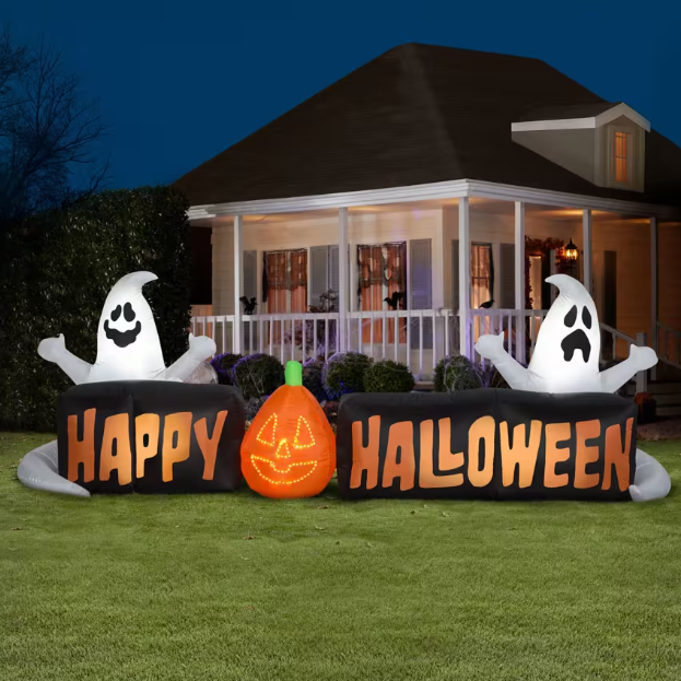 9 Ft Happy Halloween with Ghosts &amp; Jack O Lantern Lightshow Inflatable