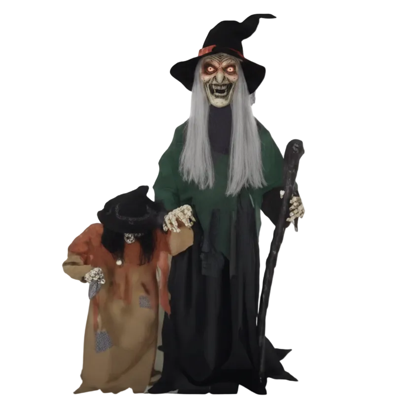 New Halloween 2026 Animated Props and Decorations Life Size Witch with little girl