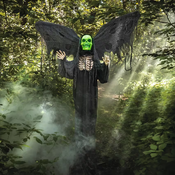 5 Ft. 6" Standing Skeleton Reaper with Animated Wings Halloween Decoration