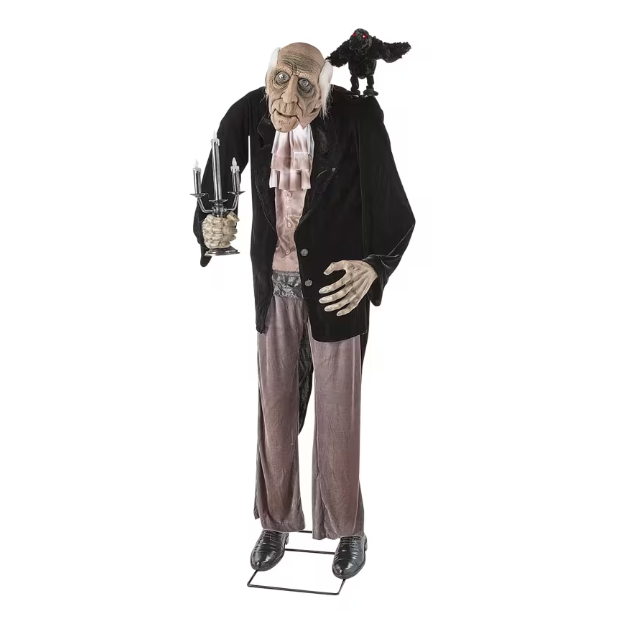 life size animated Butler with Raven Halloween prop decoraiton