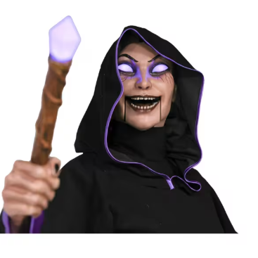 8 Ft. Animated Light-Up Hovering Witch with Broom & Wand Halloween Decoration
