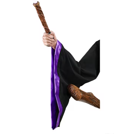 8 Ft. Animated Light-Up Hovering Witch with Broom & Wand Halloween Decoration
