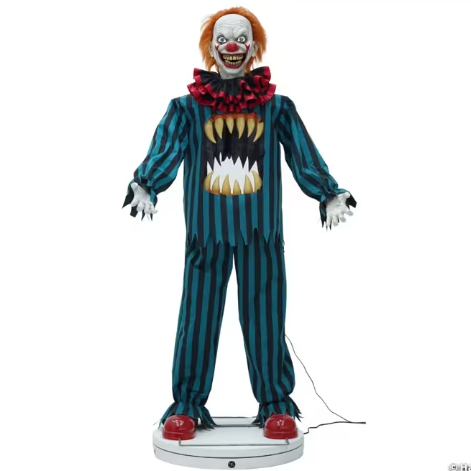 Animated Halloween Prop 65" evil hollow clown with teeth life size decoration