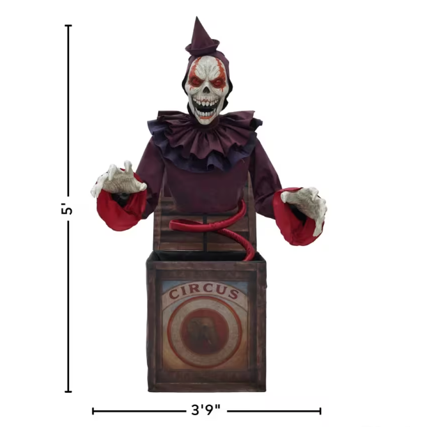 5 Ft. Skeleton Clown Mechanical Jack-in-the-Box  Animated Halloween Decoration