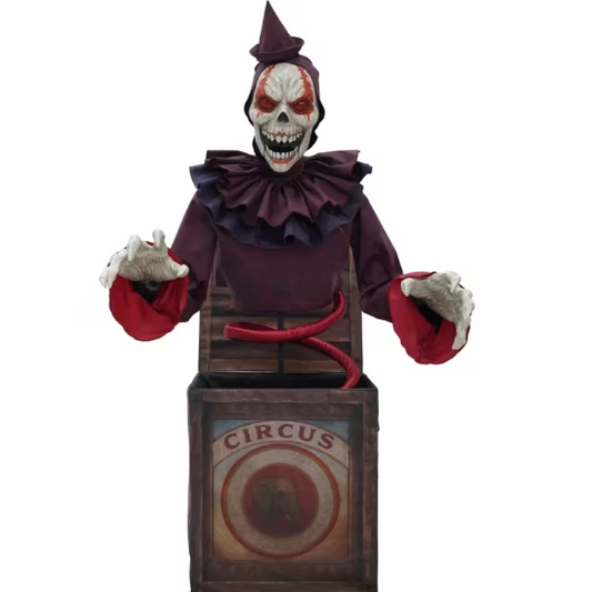 5 Ft. Skeleton Clown Mechanical Jack-in-the-Box  Animated Halloween Decoration