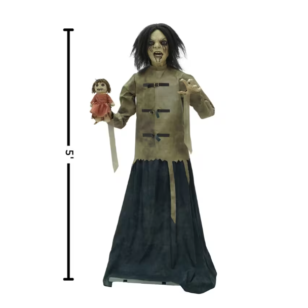 5 Ft. Maniac Mary in a Straitjacket with Doll Halloween Decoration