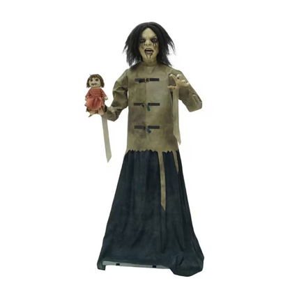 5 Ft. Maniac Mary in a Straitjacket with Doll  Animated Halloween Decoration