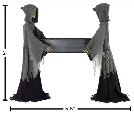 5 Ft. Two Skeleton Reapers Carrying a Coffin Halloween Decoration Prop
