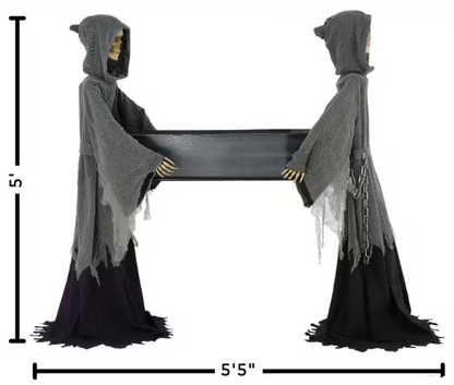 5 Ft. Two Skeleton Reapers Carrying a Coffin Halloween Decoration Prop