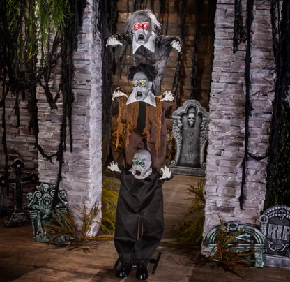 5 Ft. 8" Animated Light-Up Three Stacked Zombies with Sound Halloween Decoration
