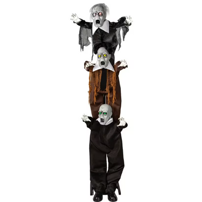 5 Ft. 8" Animated Light-Up Three Stacked Zombies with Sound Halloween Decoration