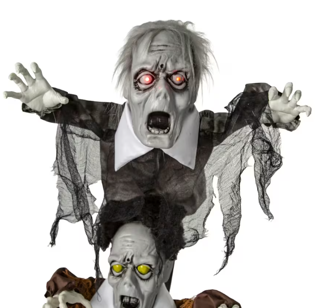 5 Ft. 8" Animated Light-Up Three Stacked Zombies with Sound Halloween Decoration