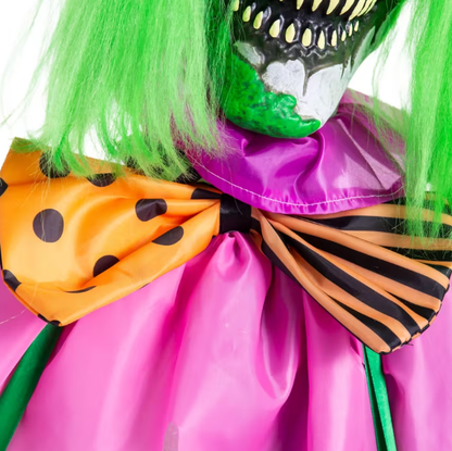 Animated Light-Up Standing Scary Clown with Green Venom candy tray Halloween Prop Decoration 5 Ft. 10"