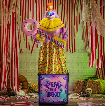 5 Ft. 4" Animated Light-Up Walking Fun-in-a-Box Scary Clown with Sound Halloween Prop Decoration Life Size