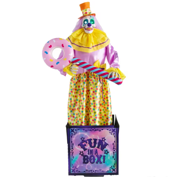 5 Ft. 4" Animated Light-Up Walking Fun-in-a-Box Scary Clown with Sound Halloween Prop Decoration Life Size