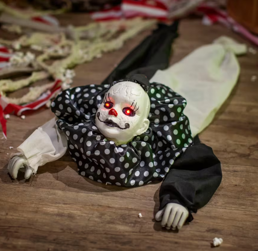 35" Crawling Black and White Animated Scary Clown Doll Halloween Prop Decoration