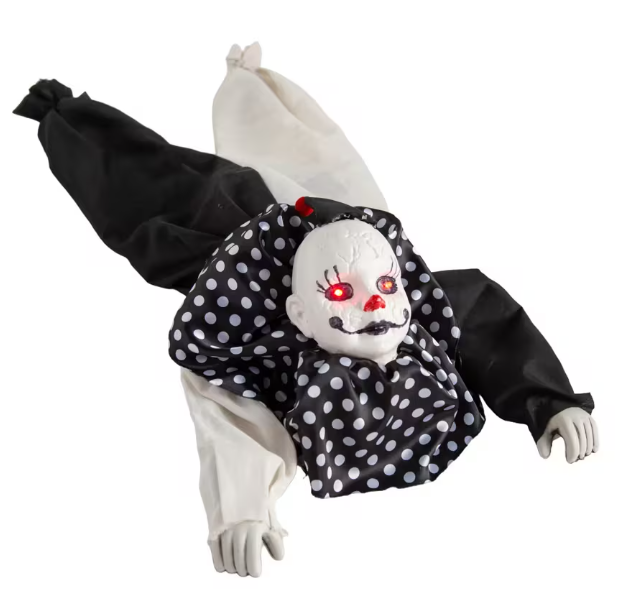 35" Crawling Black and White Animated Scary Clown Doll Halloween Prop Decoration