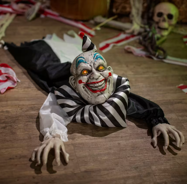 39" Crawling Black Animated Evil Clown Doll  Halloween Prop decoration