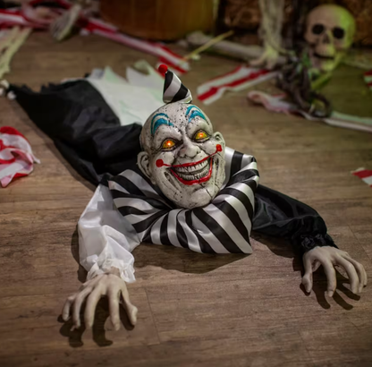 39" Crawling Black Animated Evil Clown Doll  Halloween Prop decoration