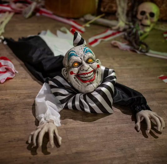 39" Crawling Black Animated Evil Clown Doll  Halloween Prop decoration