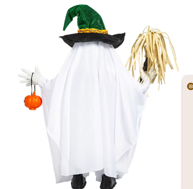 29" Light-Up Standing Ghost with Witch Hat & Broom Cute Halloween Decoration