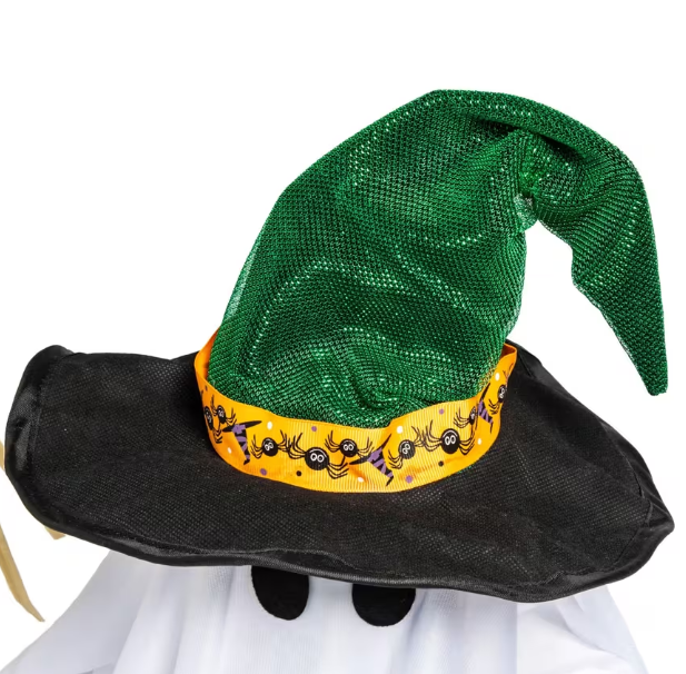 29" Light-Up Standing Ghost with Witch Hat & Broom Cute Halloween Decoration