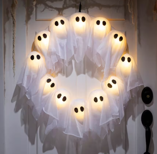 Halloween 2026 - 24" Light-Up Ghosts Wreath viral Decoration