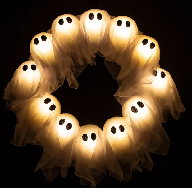 Halloween 2026 - 24" Light-Up Ghosts Wreath viral Decoration