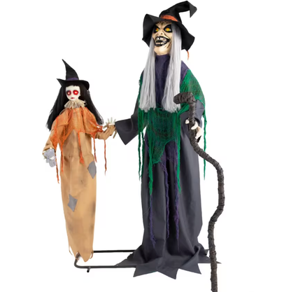Halloween 2026 new life size animated witch with little talking girl prop decoration