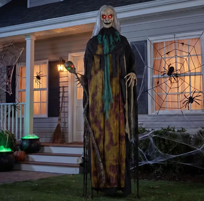 Halloween  Giant 6 Ft 10" Creepy Talking Witch with Staff prop decoration