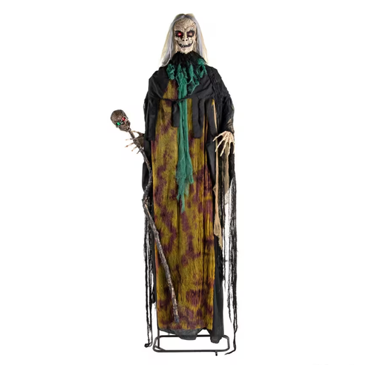 Halloween  Giant 6 Ft 10" Creepy Talking Witch with Staff prop decoration