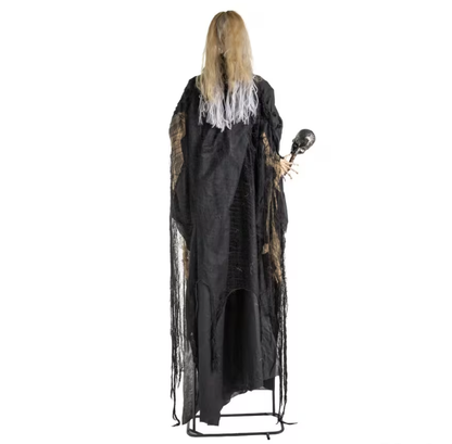 Halloween  Giant 6 Ft 10" Creepy Talking Witch with Staff prop decoration