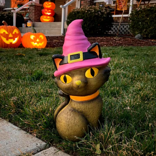 11" Cat in Witch Hat Lighted Blow Mold outdoor Halloween Decoration