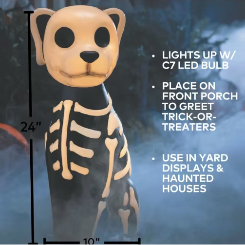 24" Light-Up Skeleton Dog Blow Mold