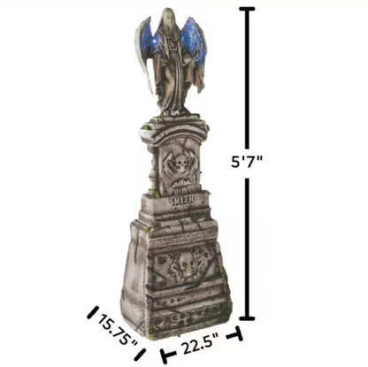 5.7 Ft Angel & Skulls Tombstone Light-Up Prop Halloween graveyard decor