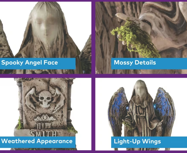 5.7 Ft Angel & Skulls Tombstone Light-Up Prop Halloween graveyard decor
