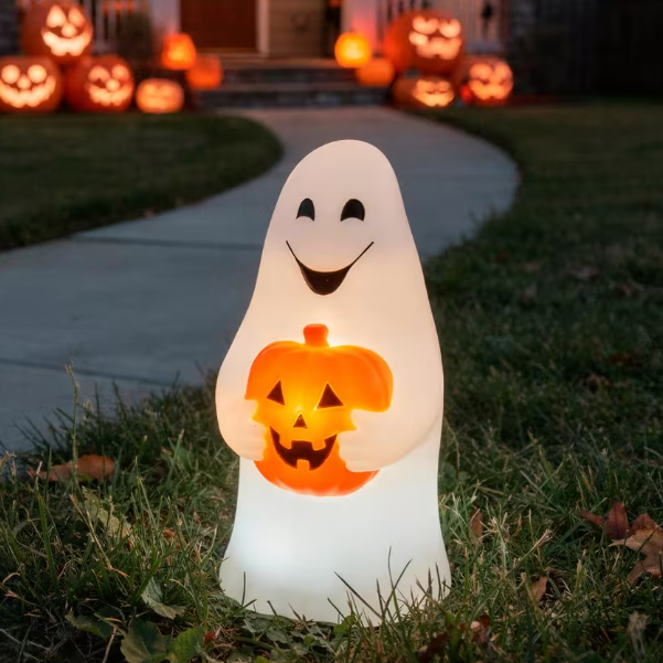 12" Light-Up LED Ghost with Jack-O'-Lantern Blow Mold