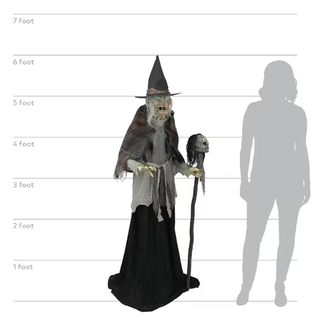 6 Ft Lunging Witch with Digital Eyes Animated Prop