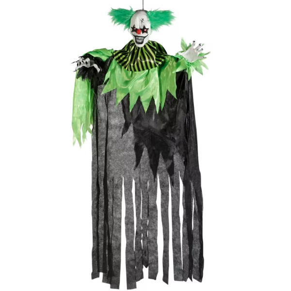 4 Ft Green Black Hanging Evil Clown animated Halloween prop