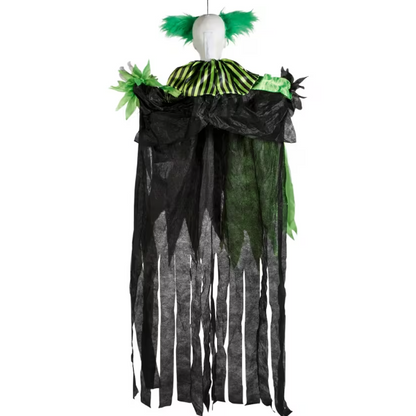 4 Ft Green Black Hanging Evil Clown animated Halloween prop