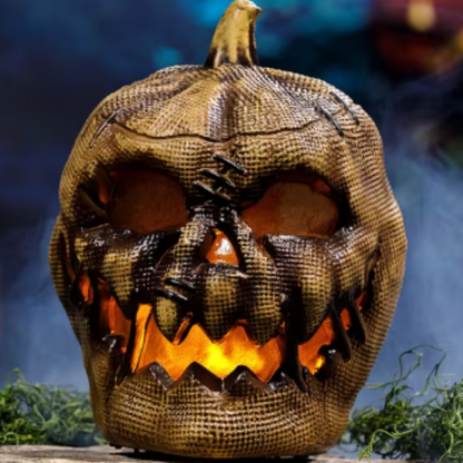 light up flaming burlap pumpkin Halloween decoration