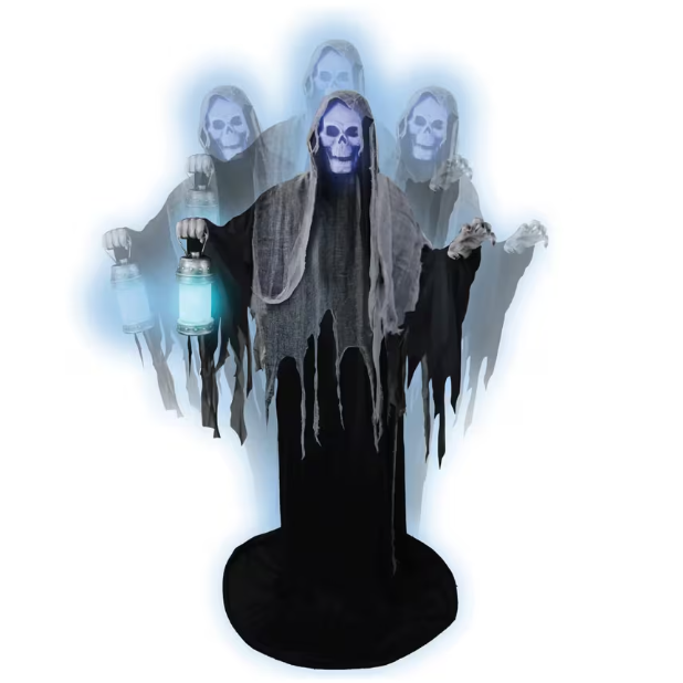 69" Rising Ghost Reaper Skeleton with Lantern Animated Halloween Prop