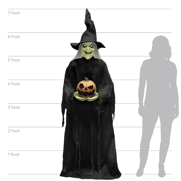 7 Ft. Light-Up Green Witchy Witch Animated Halloween Prop