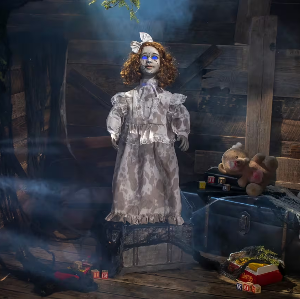 32" Cracked Victorian Haunted Doll animated Halloween prop
