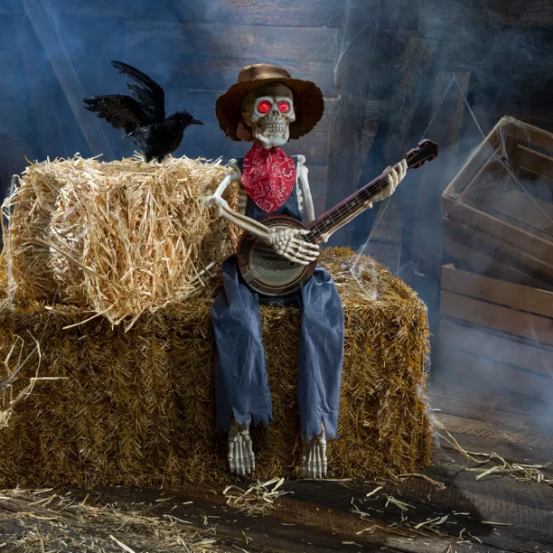39" Skeleton Playing Banjo Halloween Decor