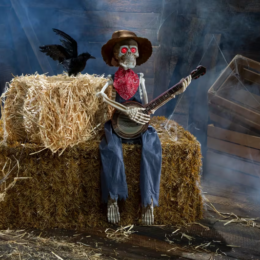 39" Skeleton Playing Banjo Halloween Decor