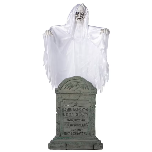 6 Ft Ghost Woman Over Tombstone - Animated Halloween Prop